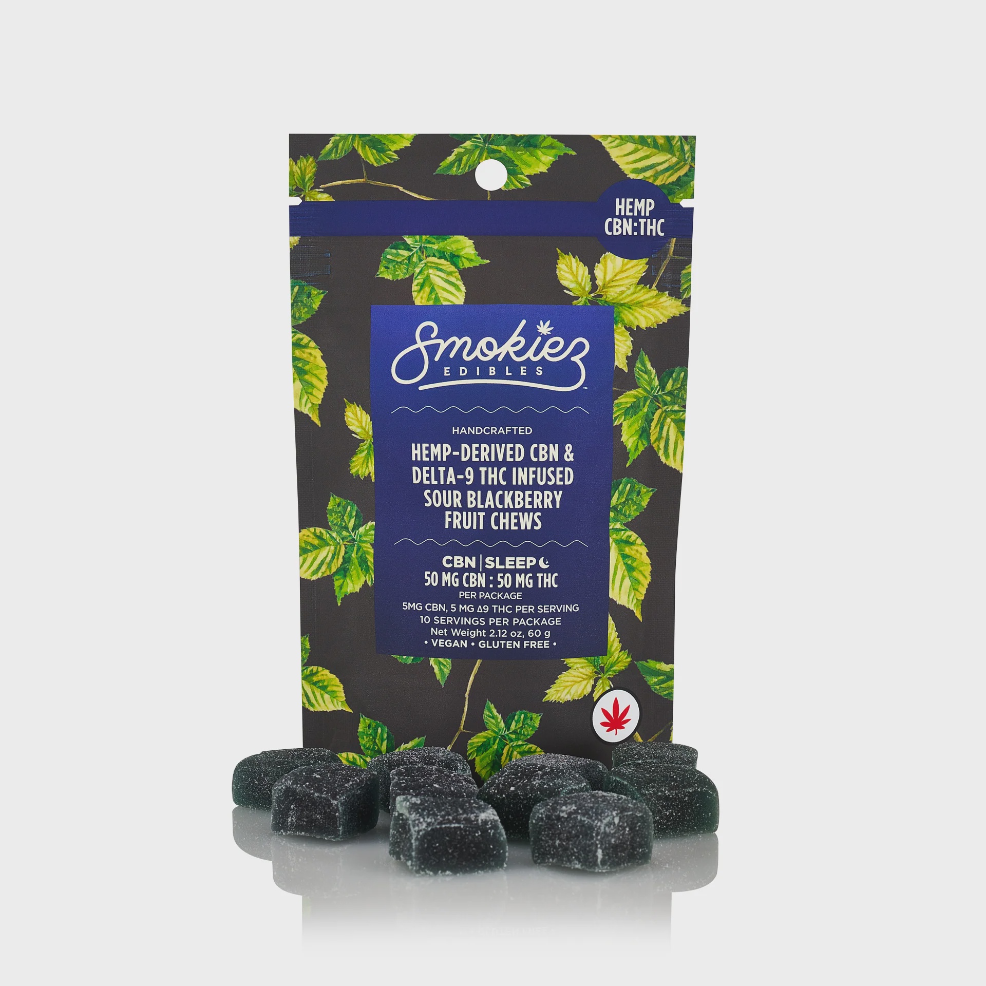 Smokiez 50 MG Gummies (10 Pieces Per Package) / Sour Blackberry 10pk 50mg Hemp Delta-9:CBN Gummies
